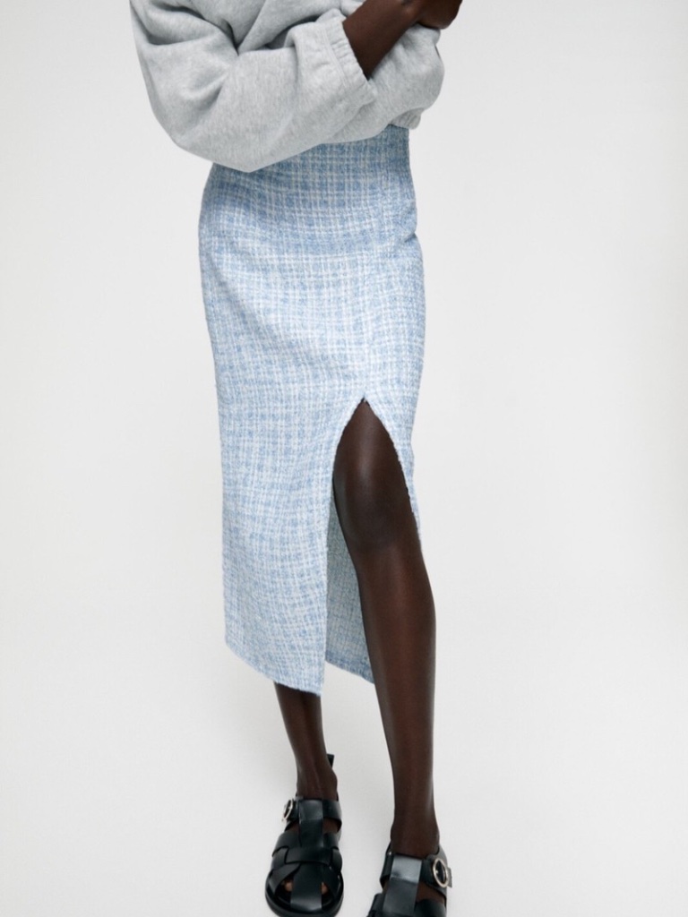 Zara M Textured Tweed Midi Skirt